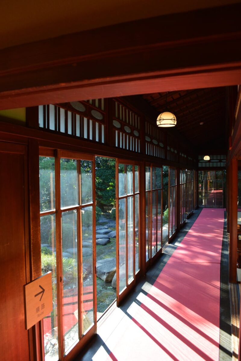 hallway of traditional japanese building opening to garden