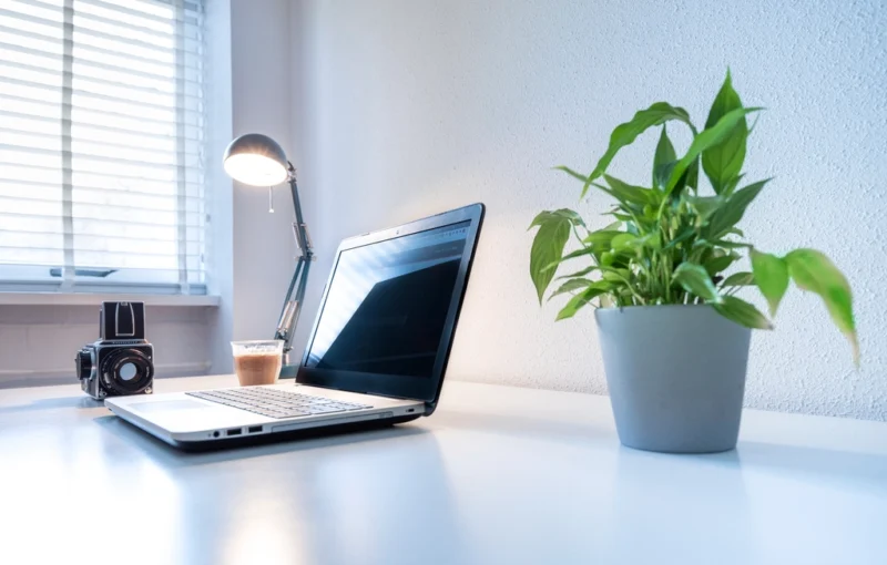 Minimal workspace laptop, location unknown